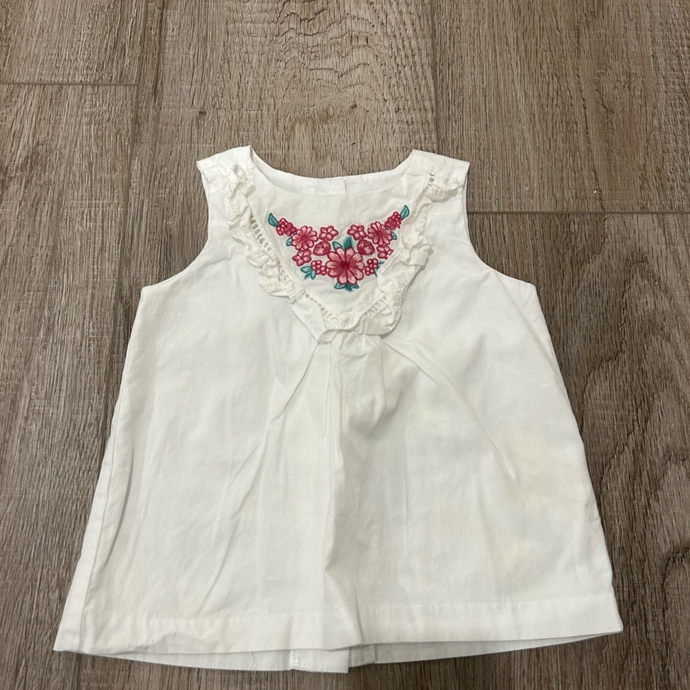 White Sleeveless Kids Top with Floral Embroidery